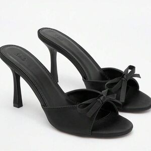 Black Satin Stiletto Heeled Sandals